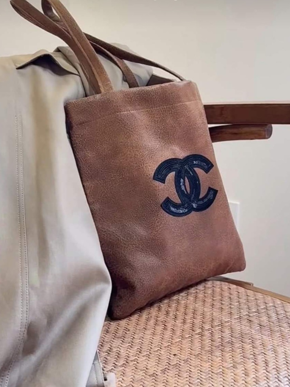 CHANEL Tan and Black Tote Bag
